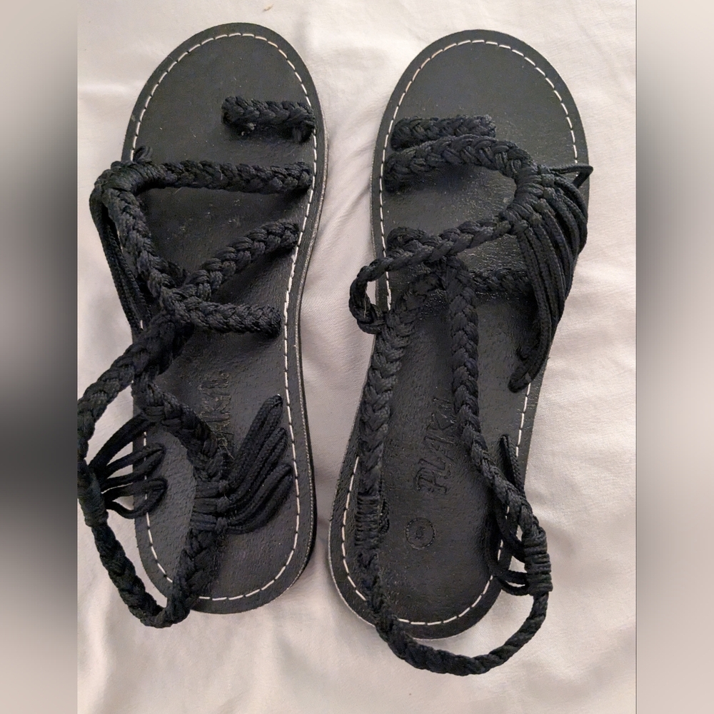 Elegant Black Braided Women's Sandals